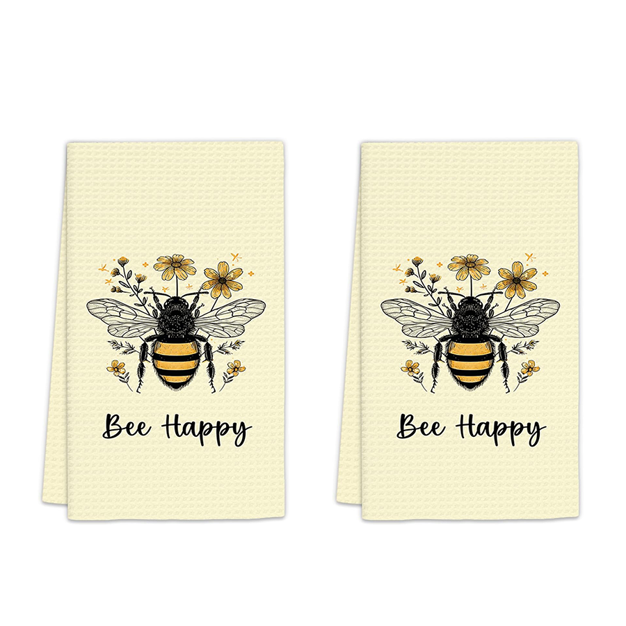 Kitchen And Baking Life - 2Pcs, Summer Bee Happy Kitchen Towels,