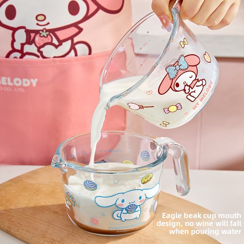 Kitchen Glass Baking Set - Cute Cartoon Measuring Cup Kawaii Pink