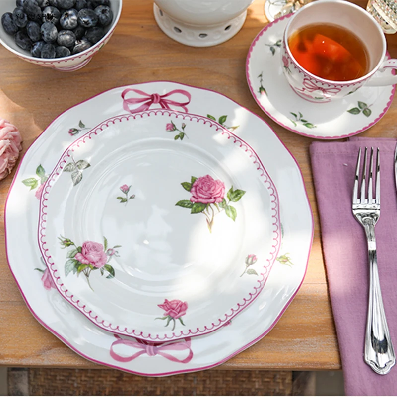 Kitchen Baking Utensil Set - French Rose Cutlery Bone China Bowl
