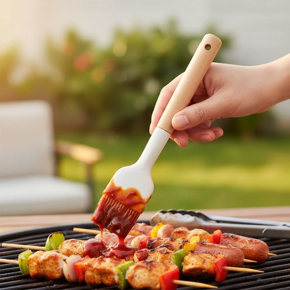 Pastry Brush Silicone - 2PCS Wooden Handle Silicone Barbecue Oil