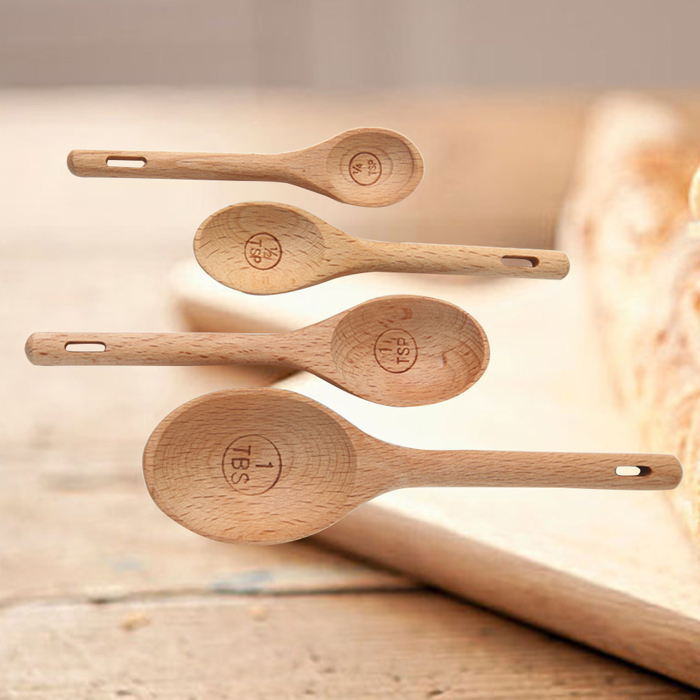 Kitchen Baking Utensil Set - 4Pcs Wooden Measuring Spoons Set Beech